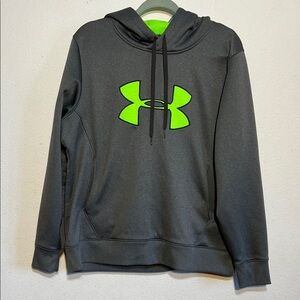 Under Armour Charcoal Hoodie with Neon Green Logo Size XL